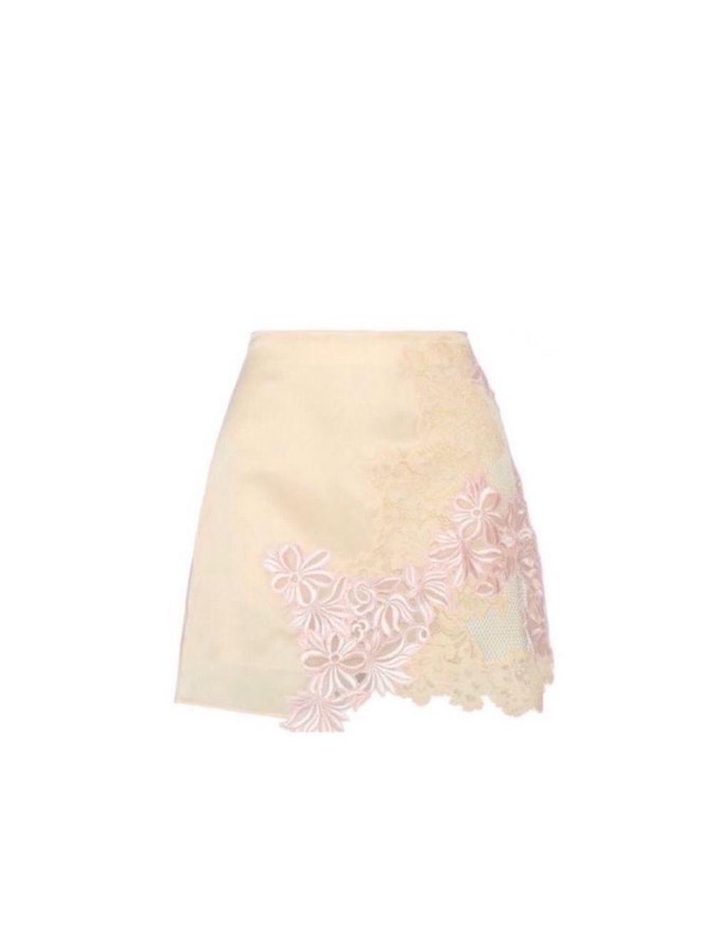 Silk Macramé Mini Skirt with floral lace appliqué